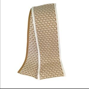 Michael Kors MK Logo Knit Scarf Camel Brown Cream Acrylic Winter Designer Wrap